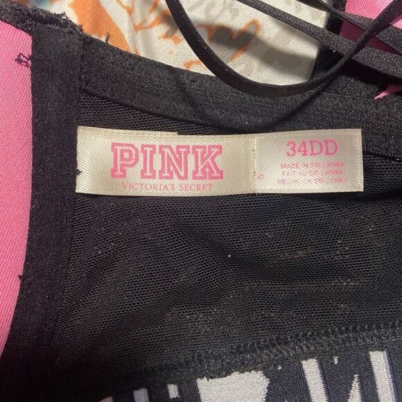 PINK Victoria's Secret Strappy Back Lace Front Snap Push-up Bra Black 34DD - Picture 4 of 5